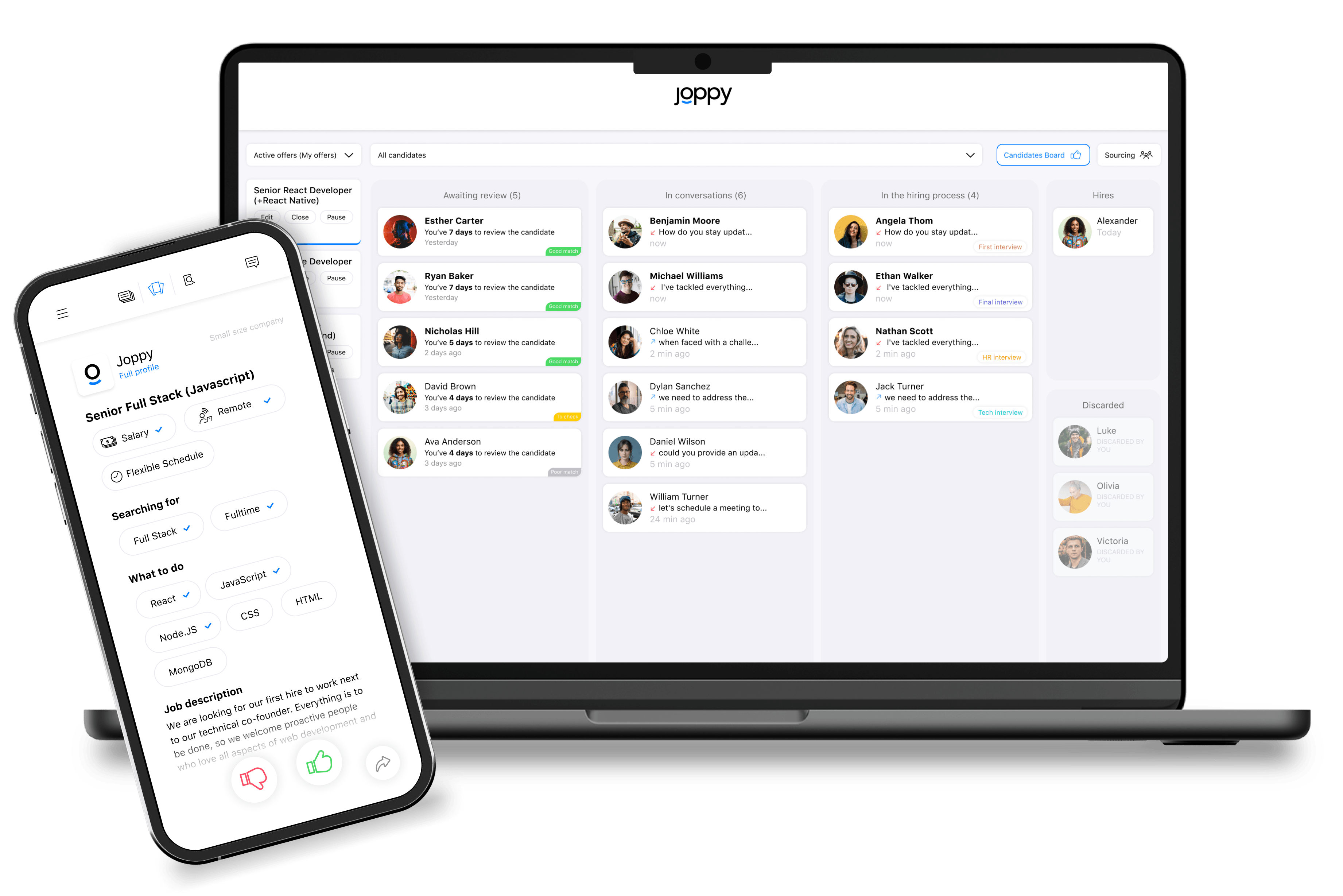 Screenshot of Joppy's platform in smartphone and laptop