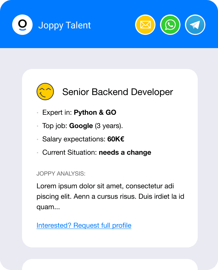 Developers profile on email, whatsapp or telegram screenshot